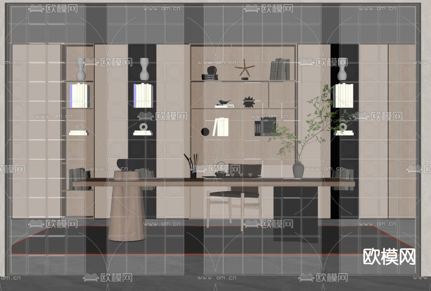 现代玻璃隔断屏风su模型下载（渲染图2）