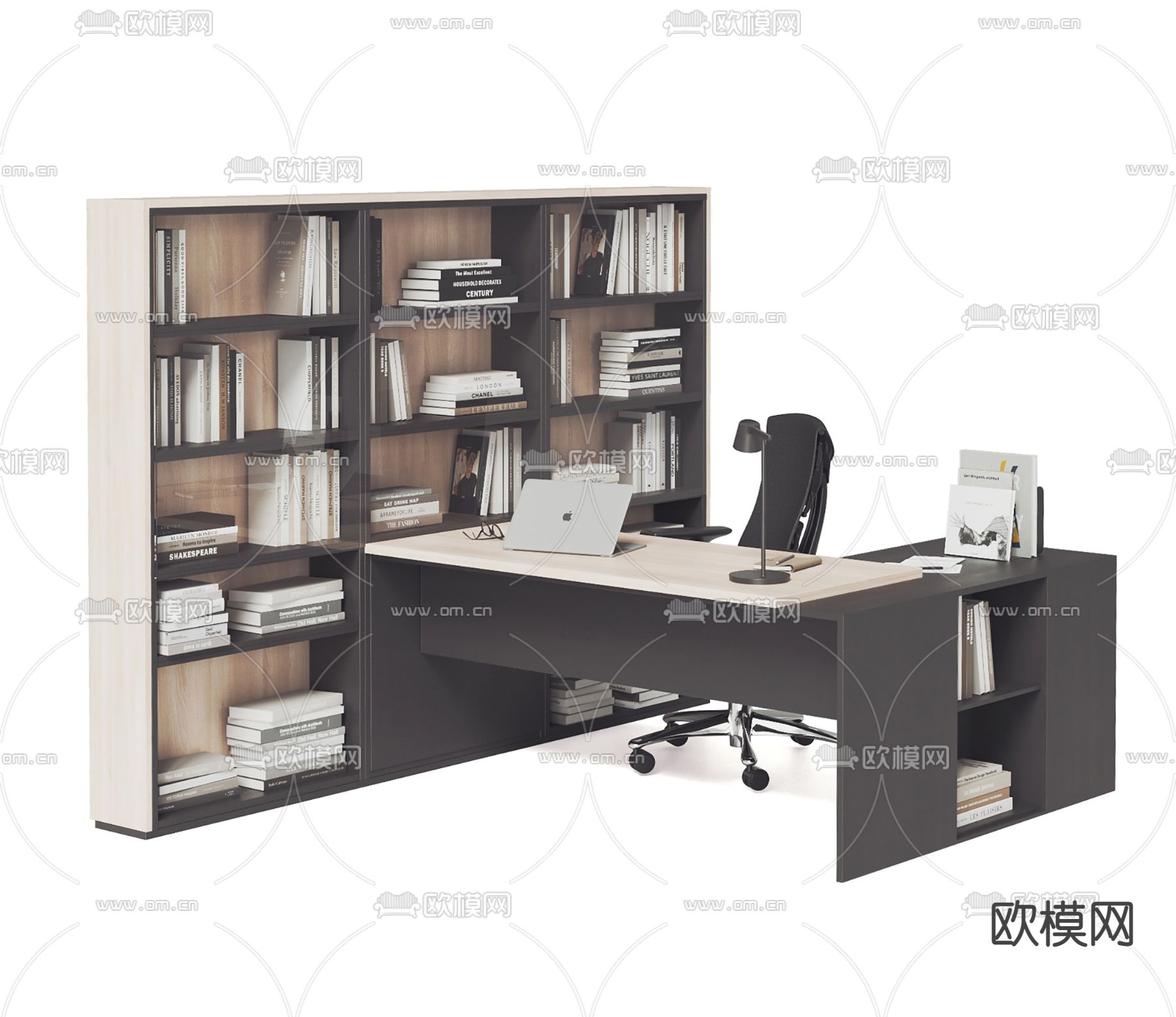 现代班台桌椅su模型下载（渲染图2）