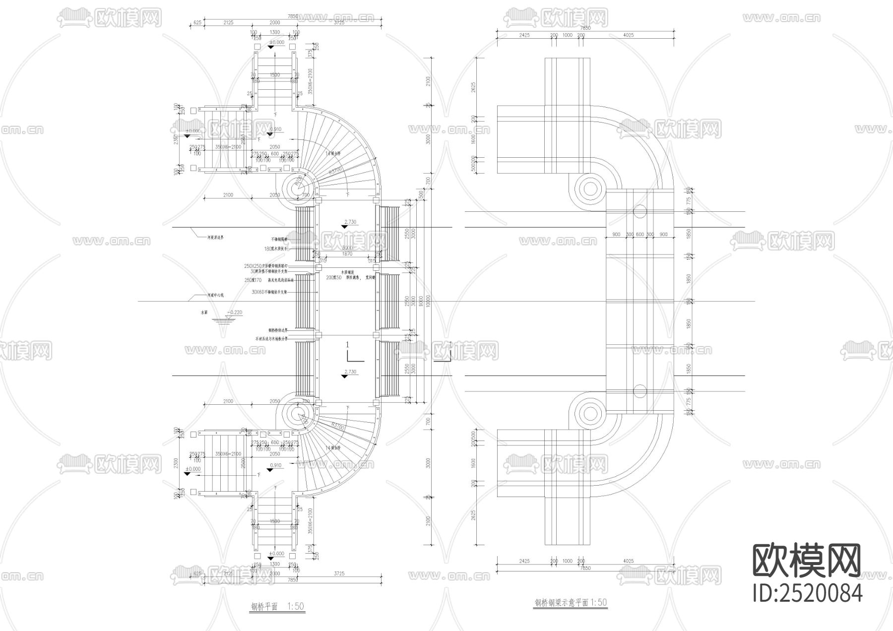 步行钢桥CAD施工图下载（渲染图2）