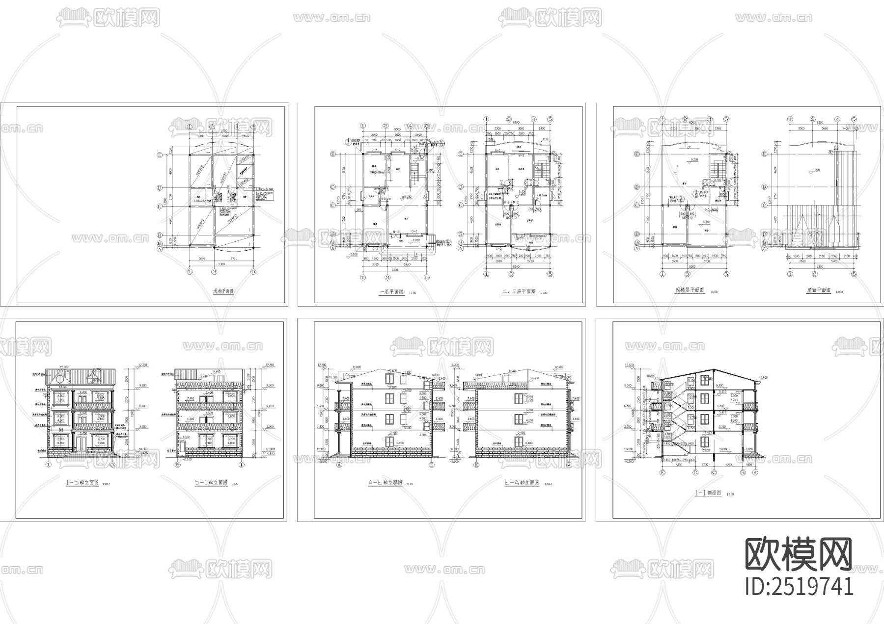 简欧新农村住宅CAD施工图下载（渲染图1）