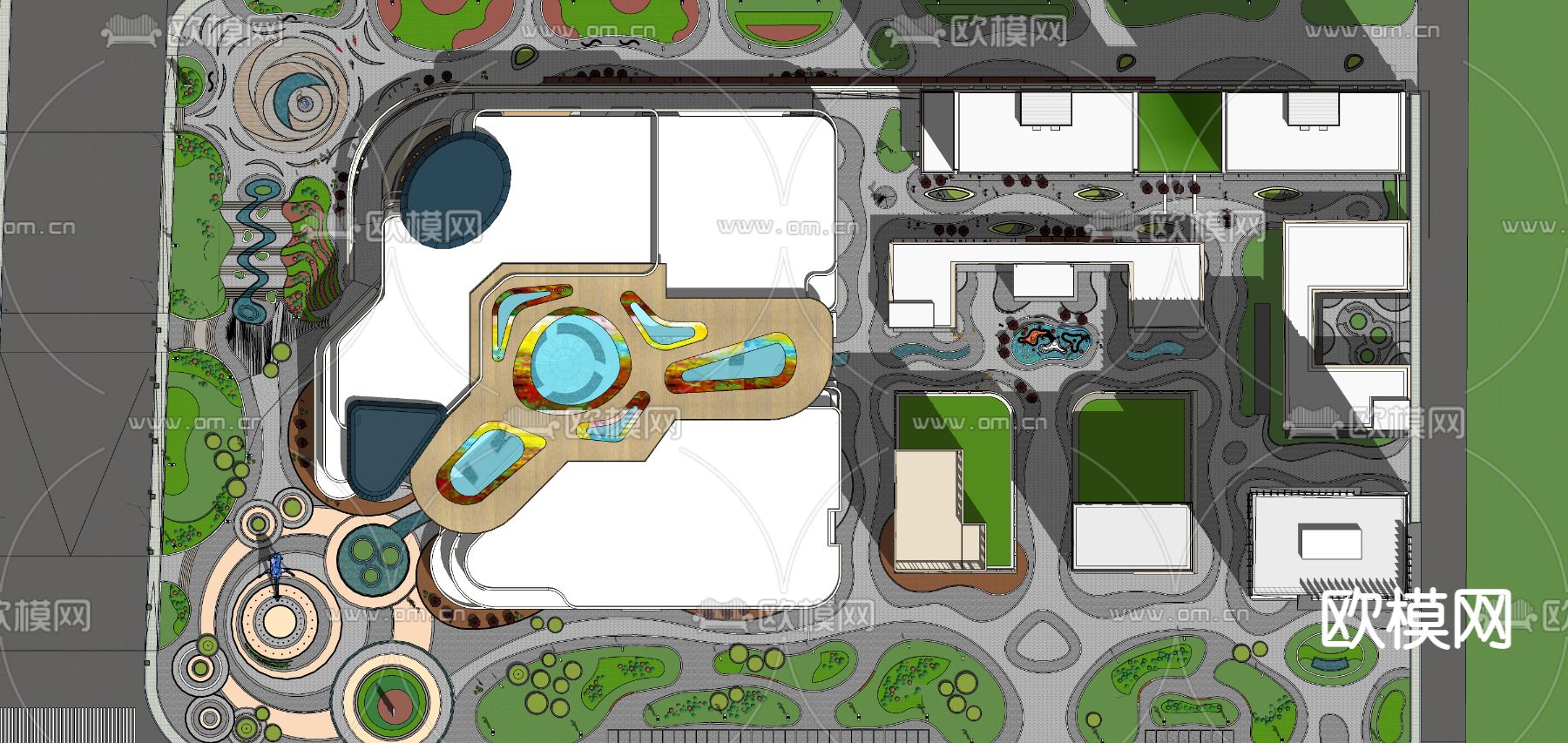 现代商业景观广场鸟瞰su模型下载（渲染图4）