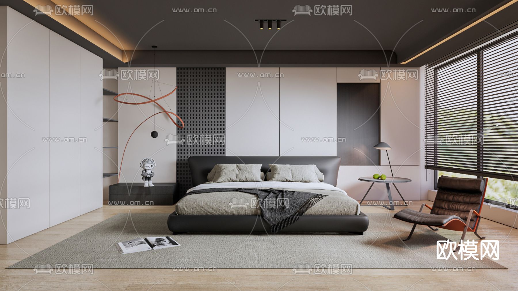 高级灰卧室su模型下载（渲染图1）