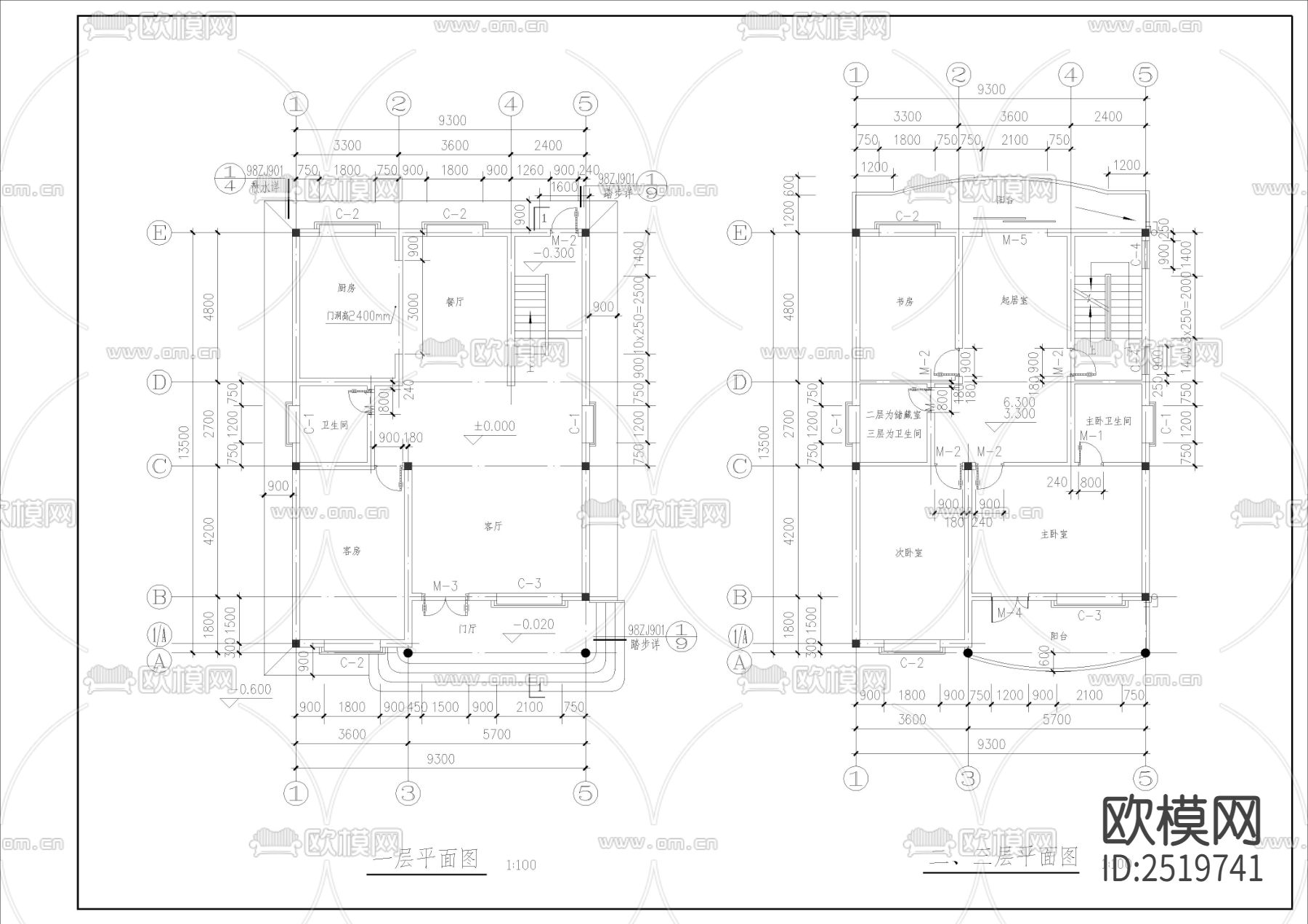 简欧新农村住宅CAD施工图下载（渲染图2）