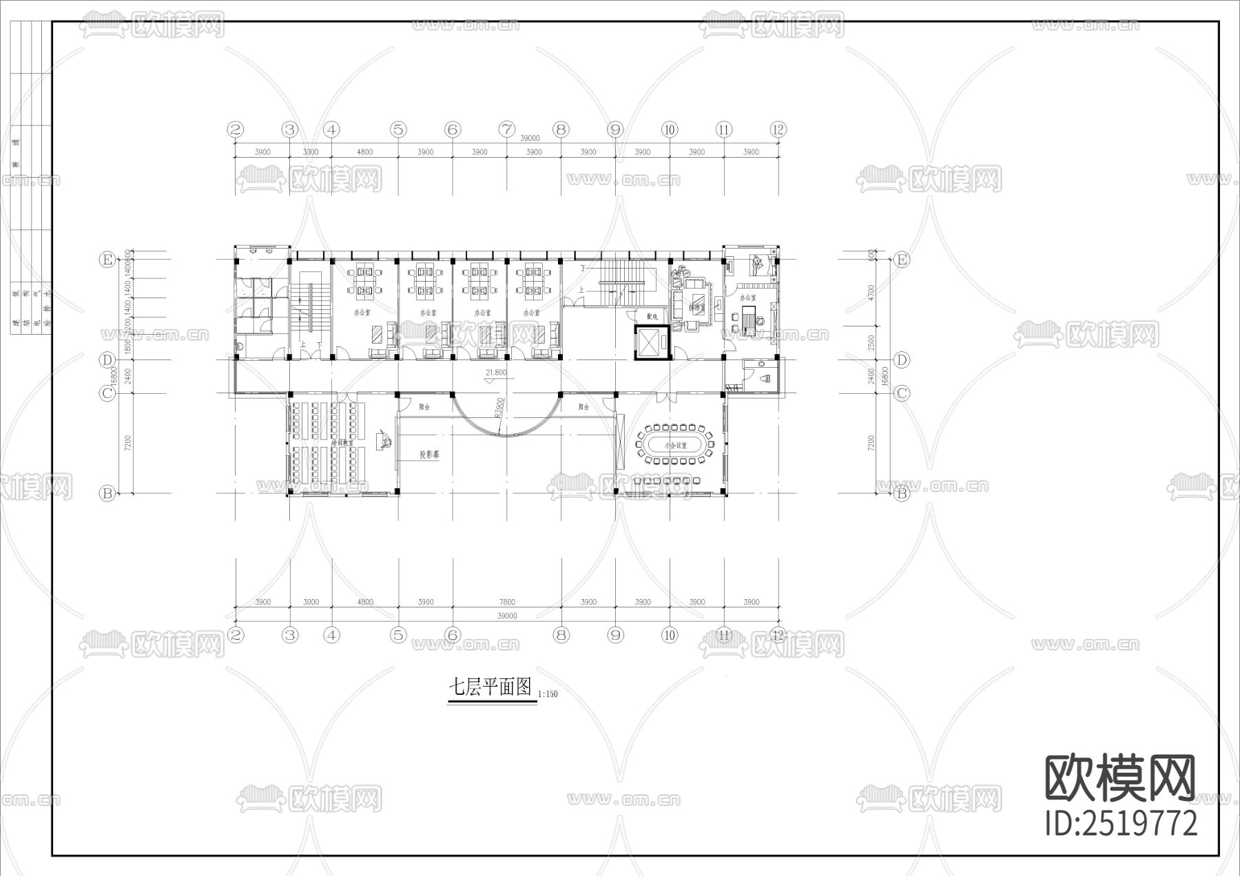 八层社保全套装修CAD施工图下载（渲染图8）