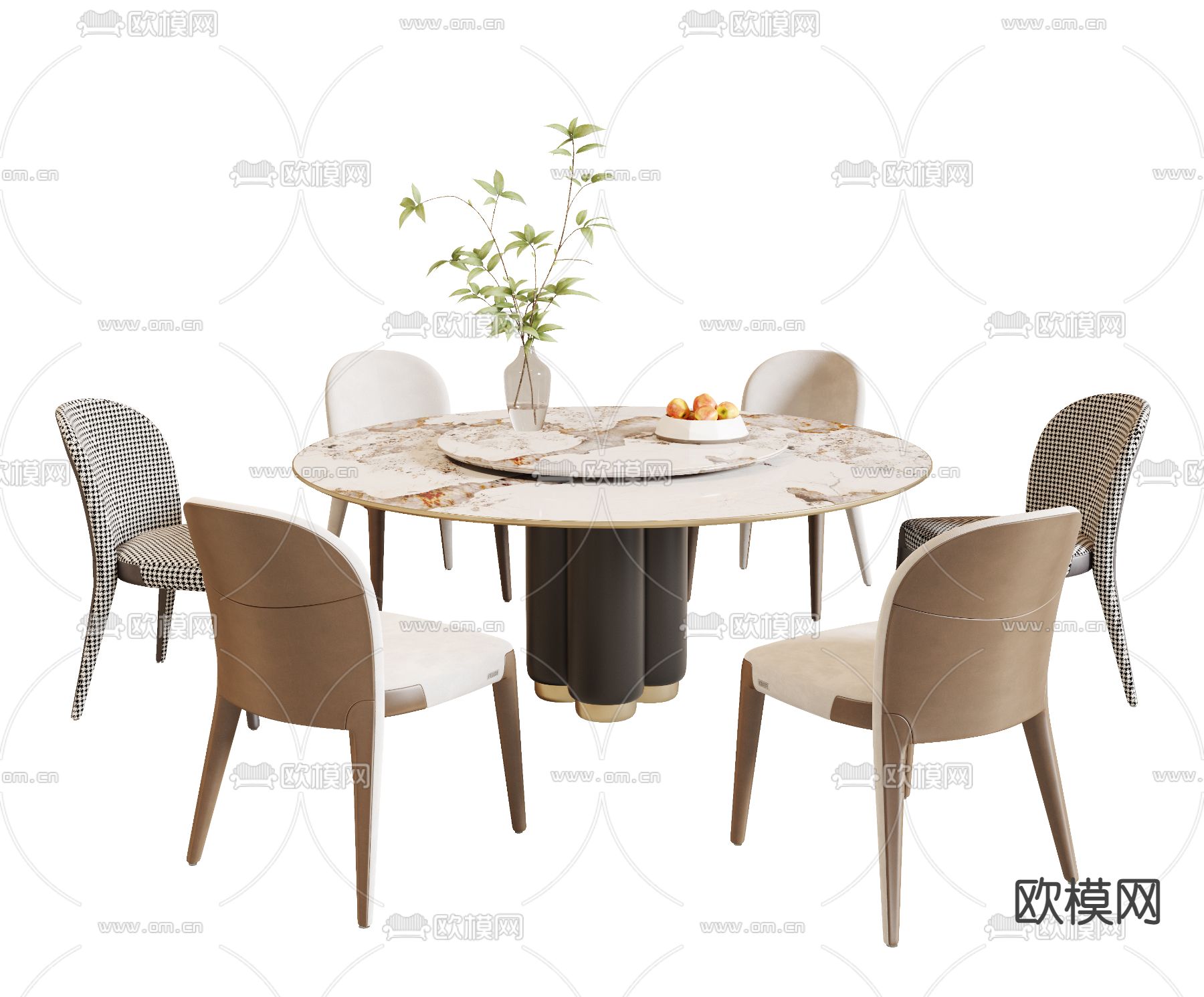 Minotti 圆形餐桌椅3d模型下载