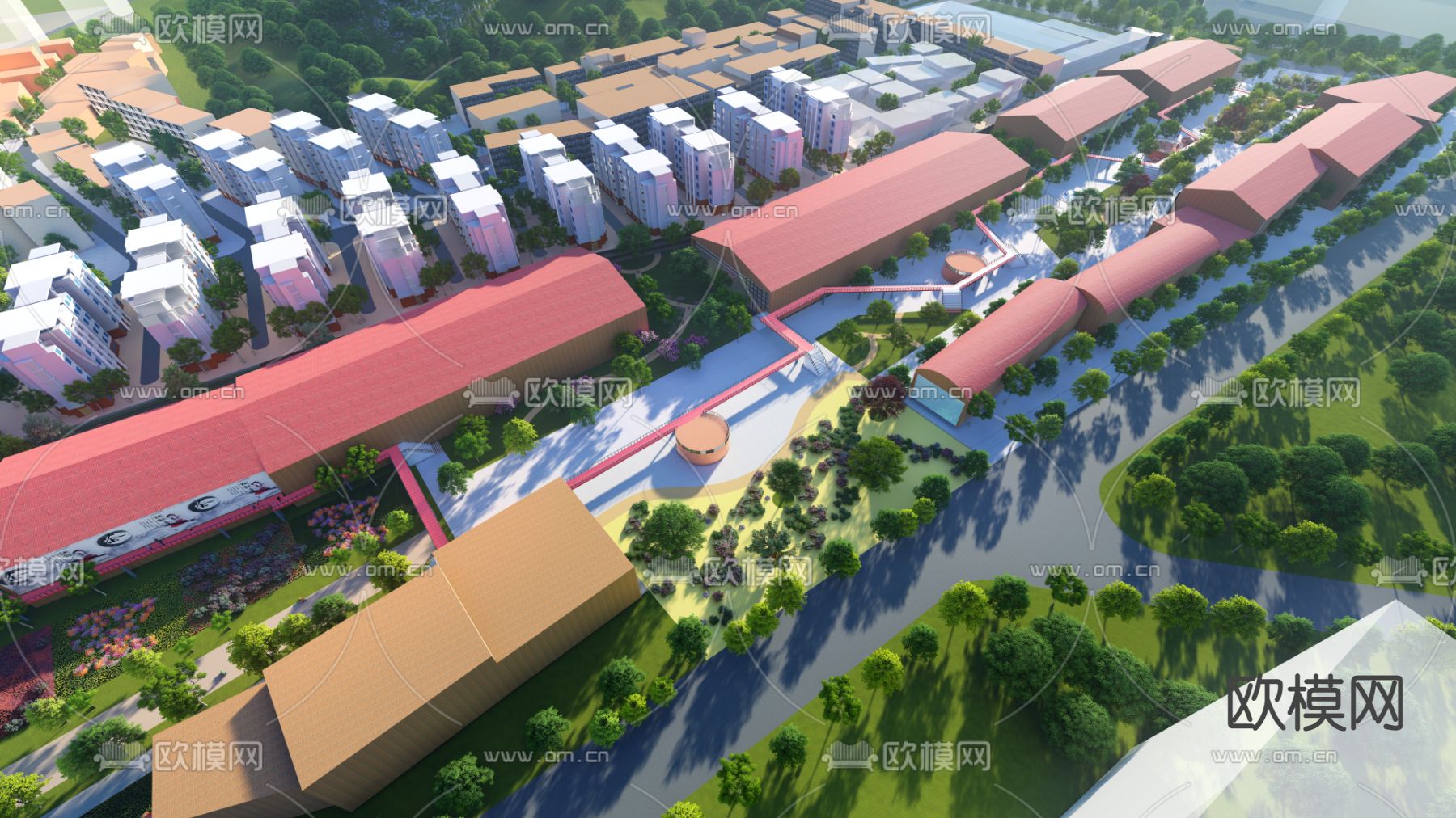 现代工业厂房鸟瞰su模型下载（渲染图3）