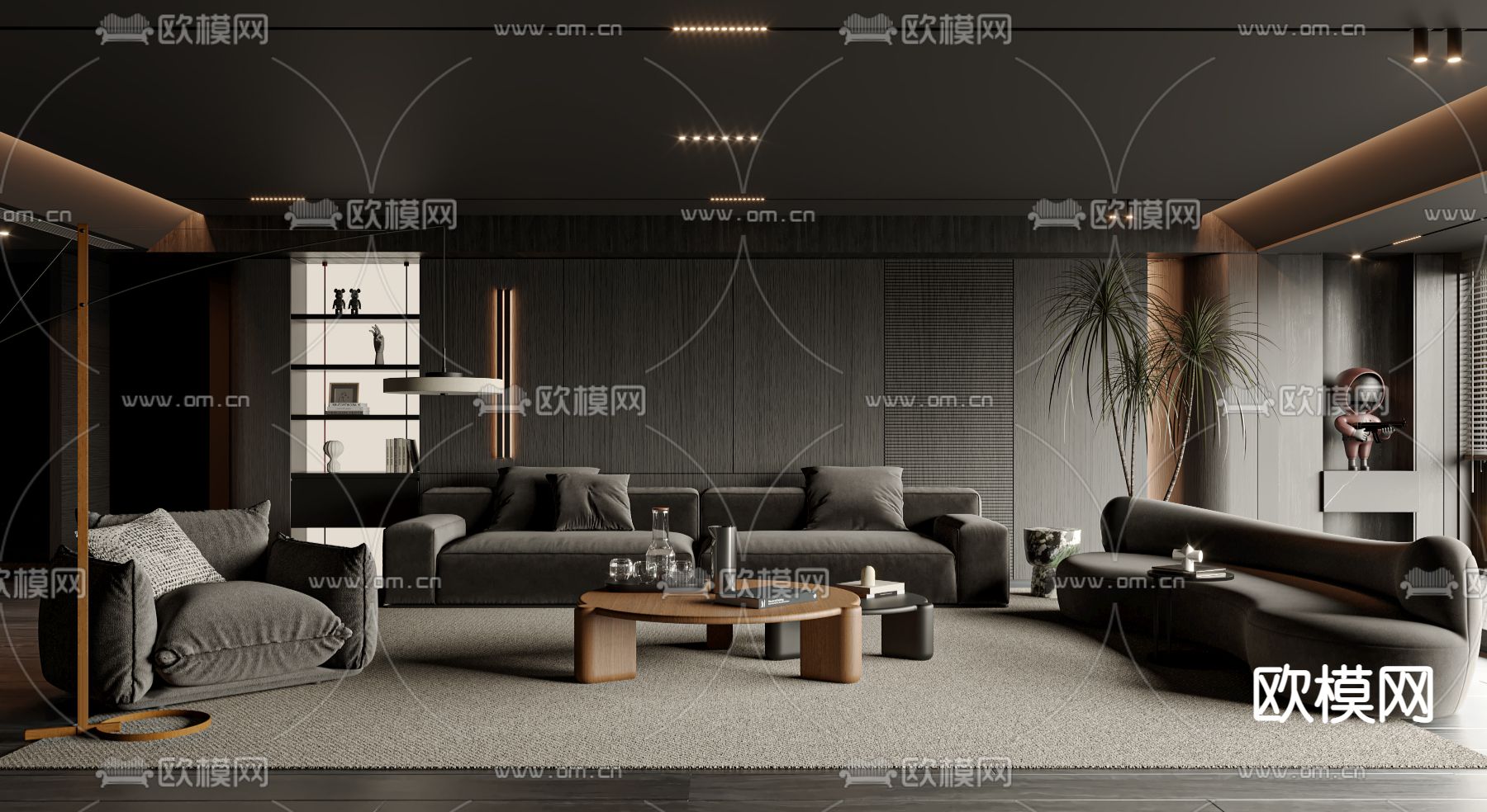 暗黑风客厅3d模型下载（渲染图3）