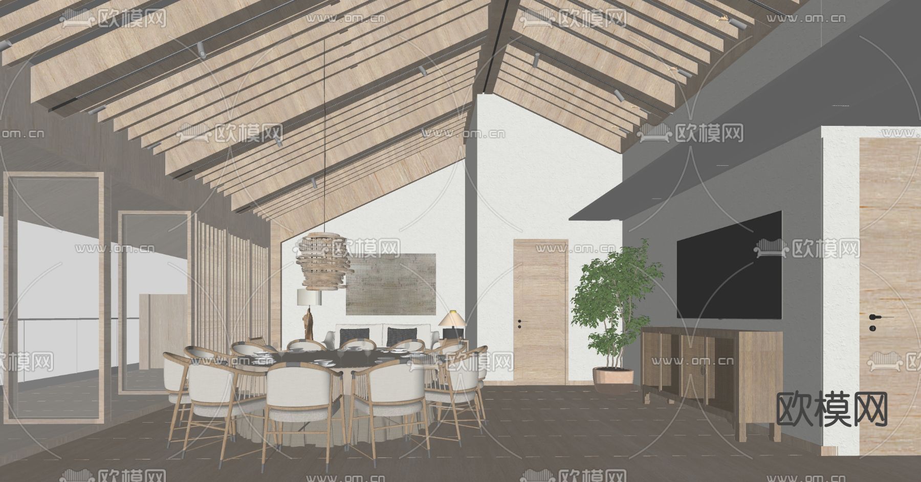 侘寂餐厅包房su模型