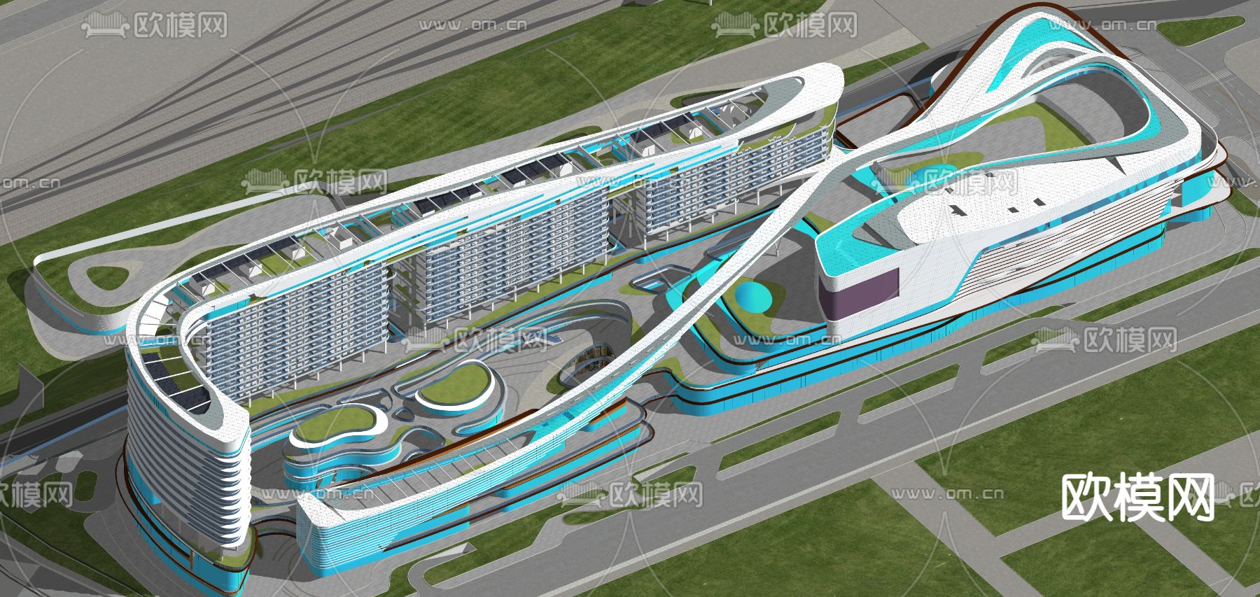 现代办公楼鸟瞰su模型下载（渲染图3）