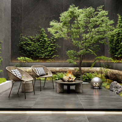  现代中庭 天井庭院景观su模型 