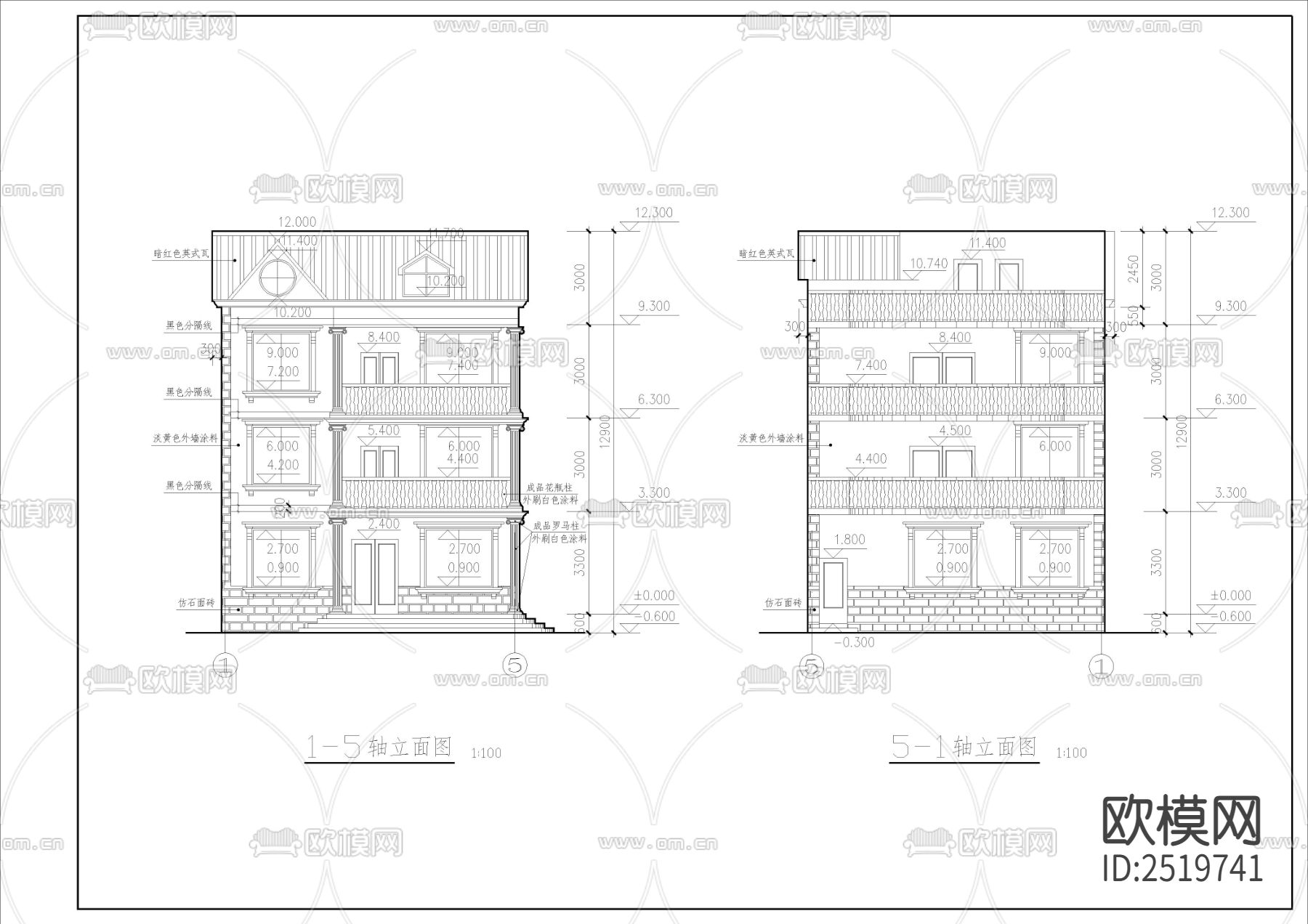 简欧新农村住宅CAD施工图下载（渲染图3）