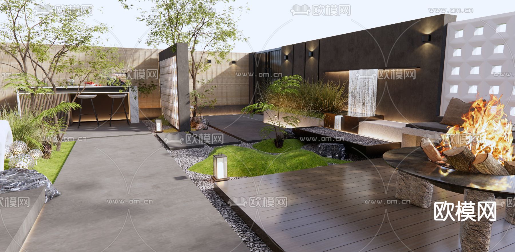 现代庭院景观su模型下载（渲染图1）