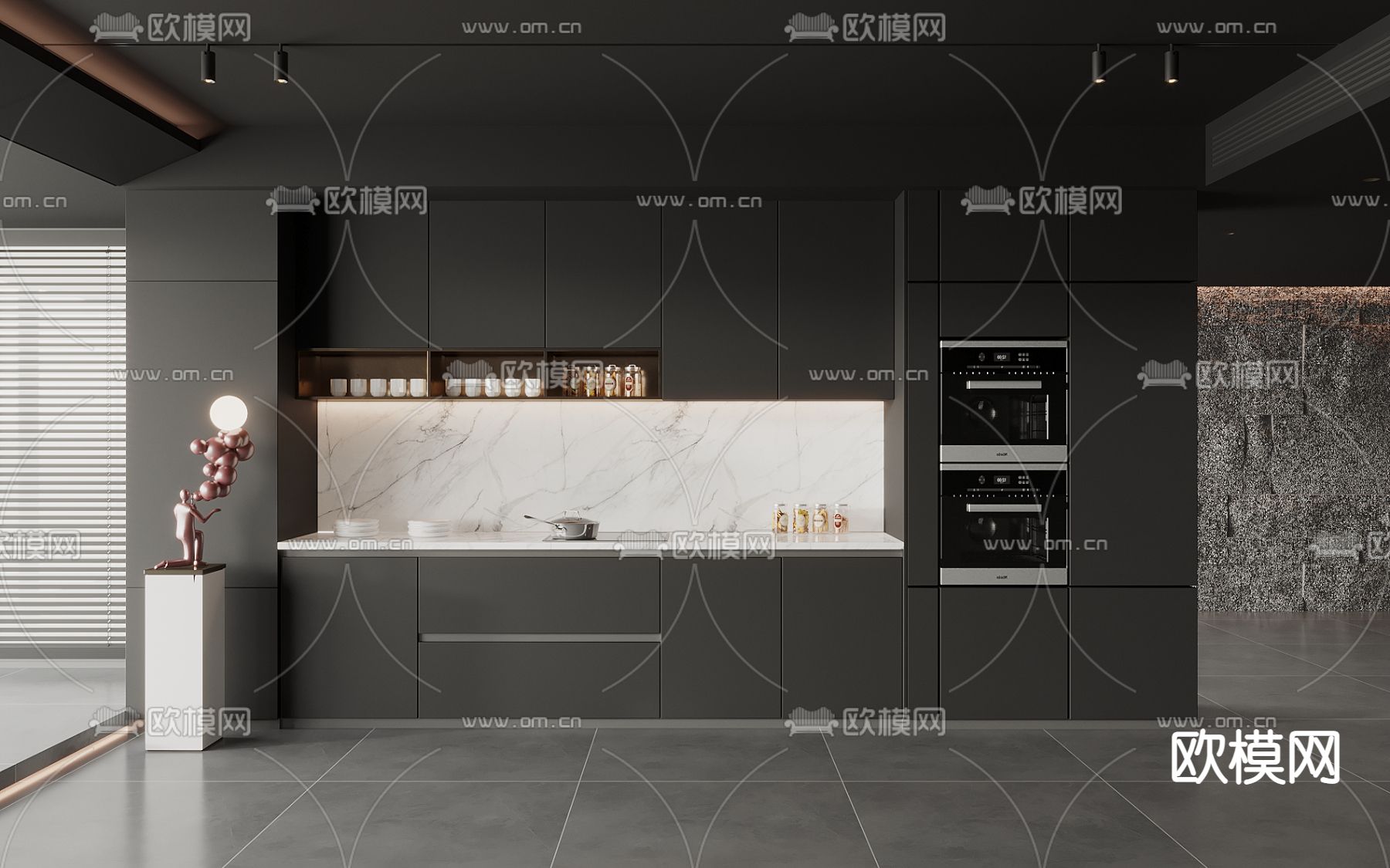 暗黑风厨房 橱柜3d模型