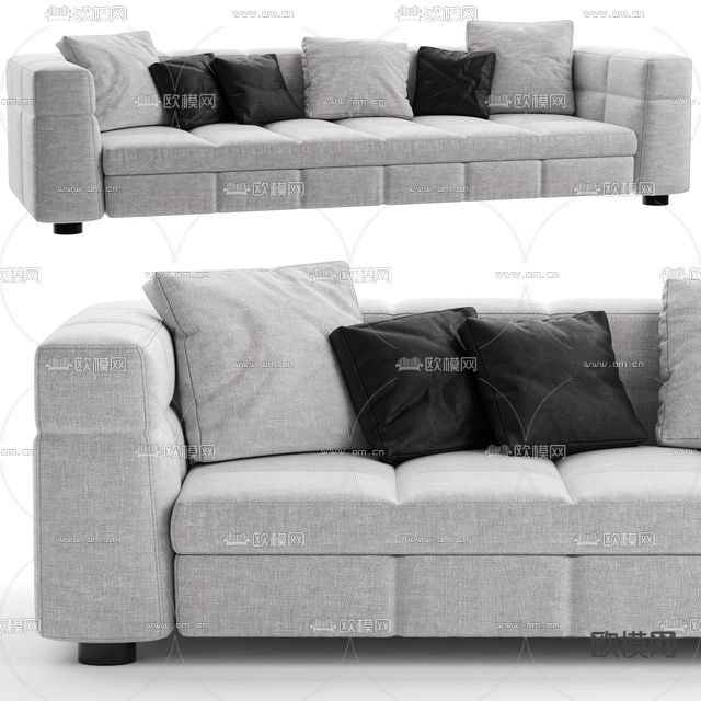 现代简约布艺多人沙发免费3d模型下载
