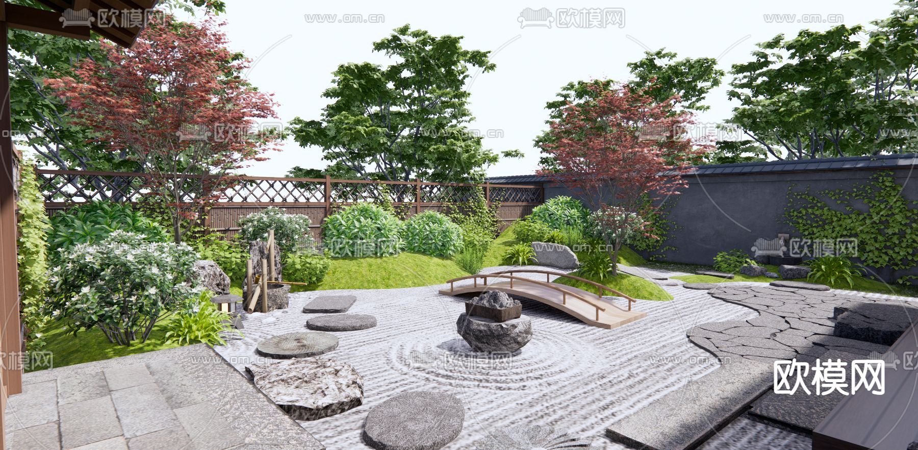 日式枯山水庭院景观su模型下载（渲染图2）