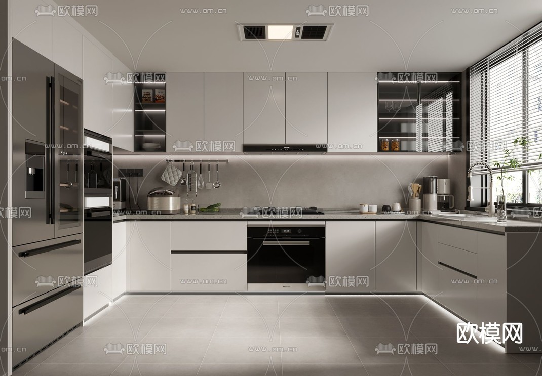 高级灰厨房 橱柜3d模型下载_ID13027476_3dmax免费模型-欧模网