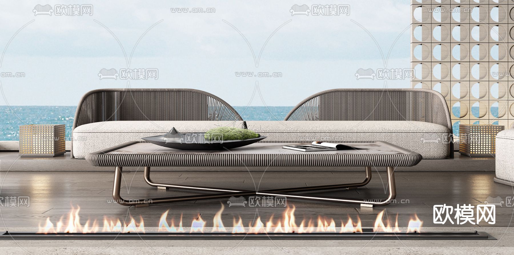 Minotti 米洛提 户外沙发 编织沙发组合su模型下载（渲染图3）