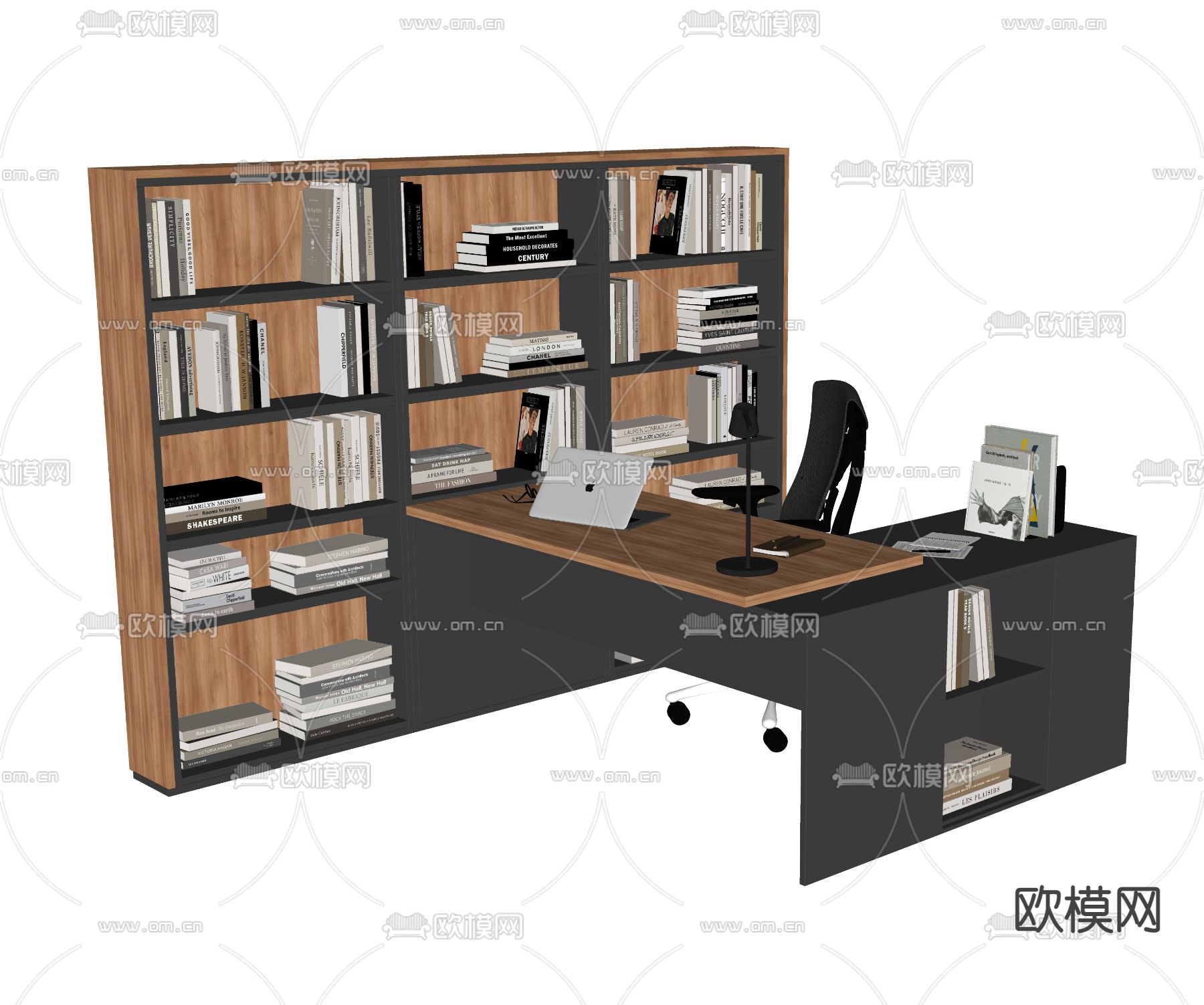 现代班台桌椅su模型下载（渲染图1）
