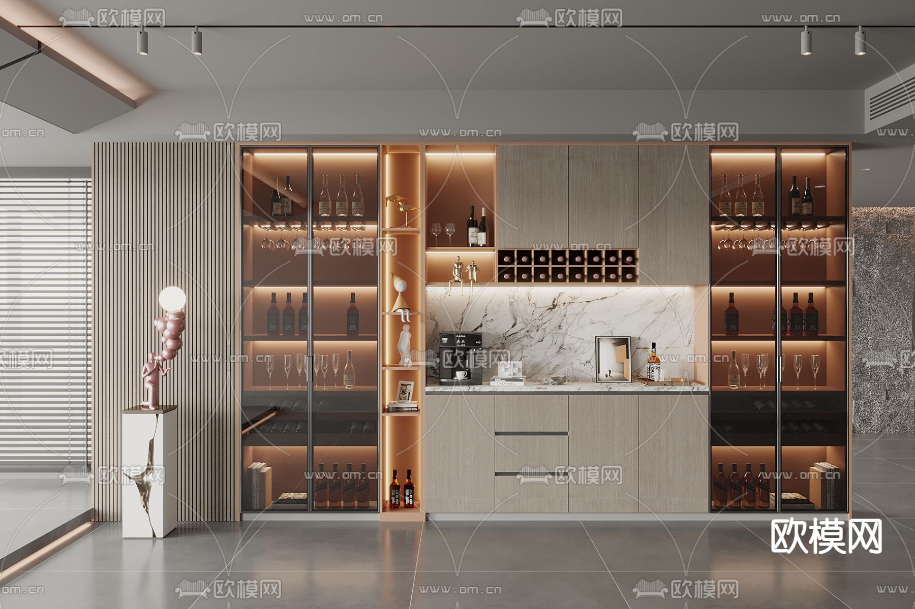 轻奢酒柜3d模型下载