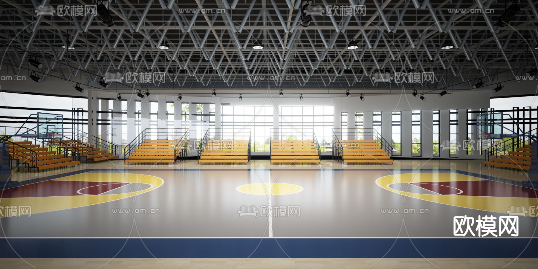 现代篮球场 篮球馆3d模型下载