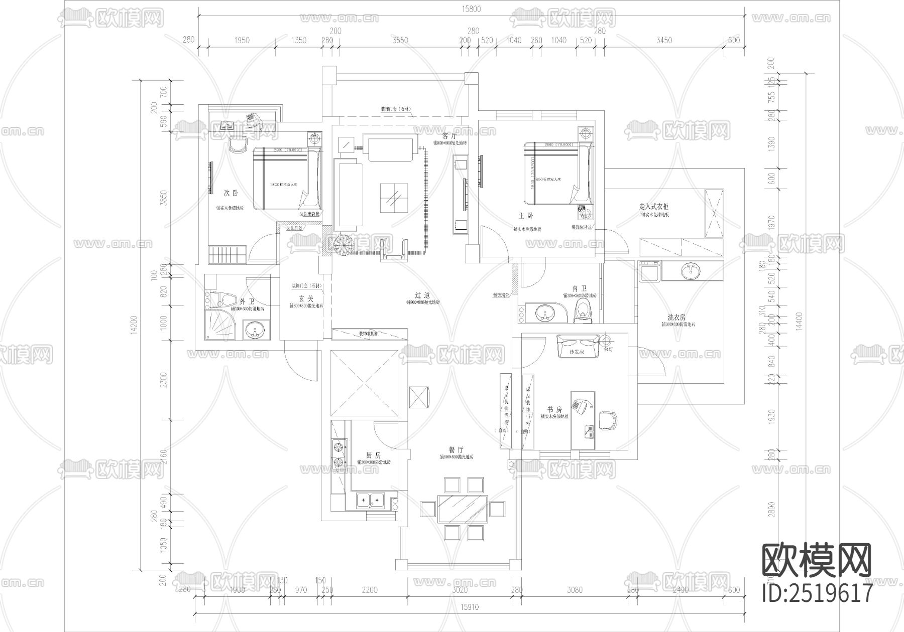 118平金色港湾CAD施工图下载（渲染图1）