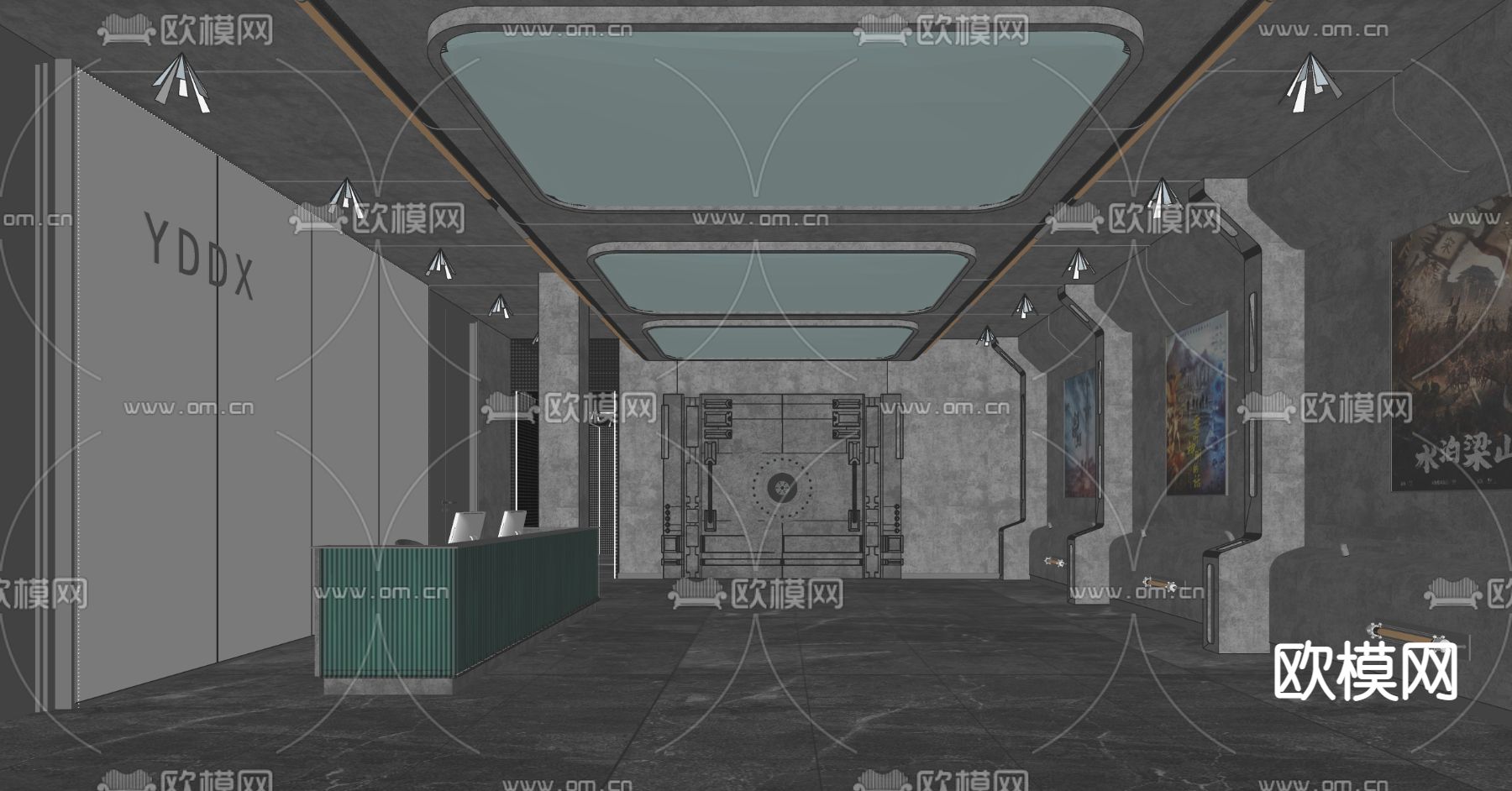 工业风本杀 密室逃脱前台su模型下载（渲染图2）