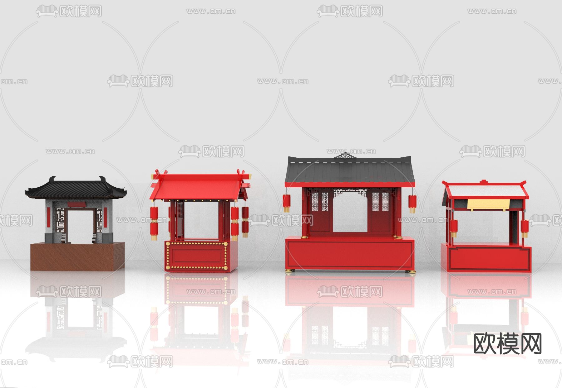 新中式售货车 外摆车 外摆摊位su模型