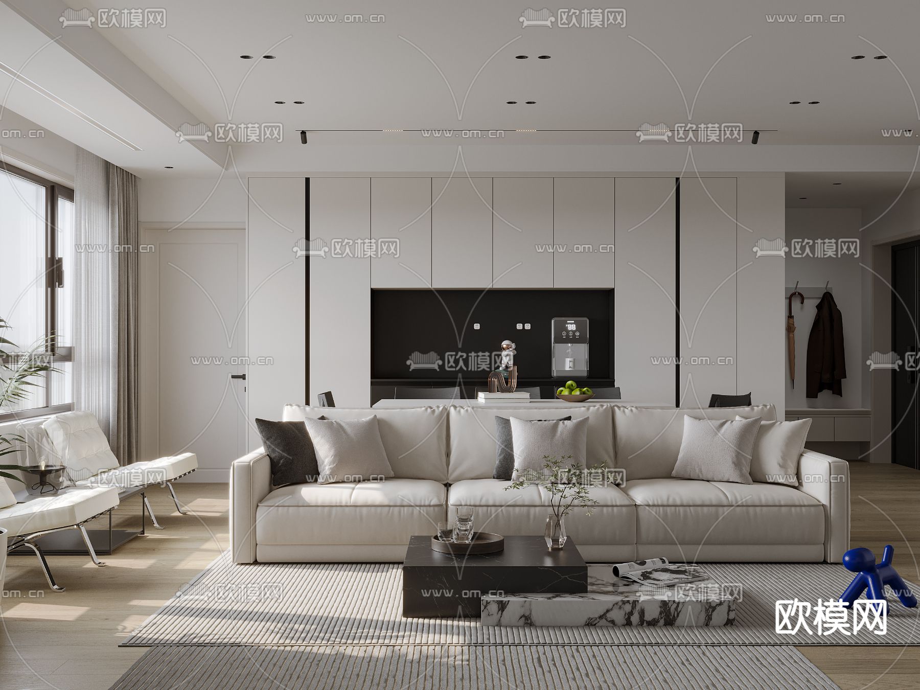 极简客厅 餐厅3d模型下载_ID13028461_3dmax免费模型-欧模网