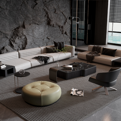  Minotti 暗黑风沙发茶几组合su模型 