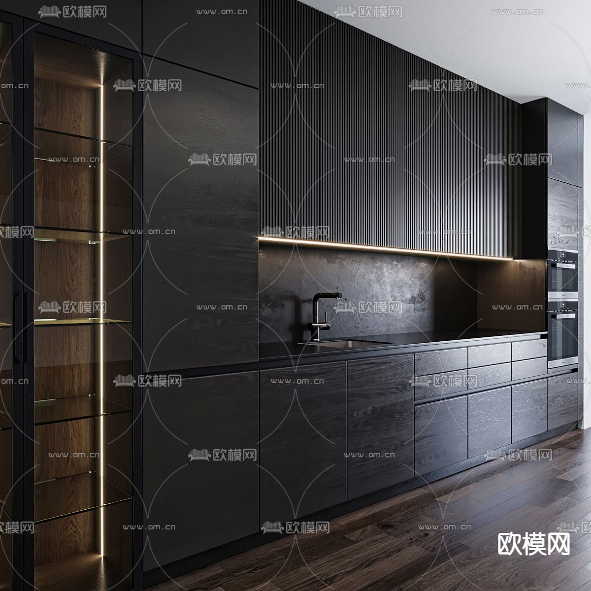 暗黑风中岛橱柜3d模型下载（渲染图2）