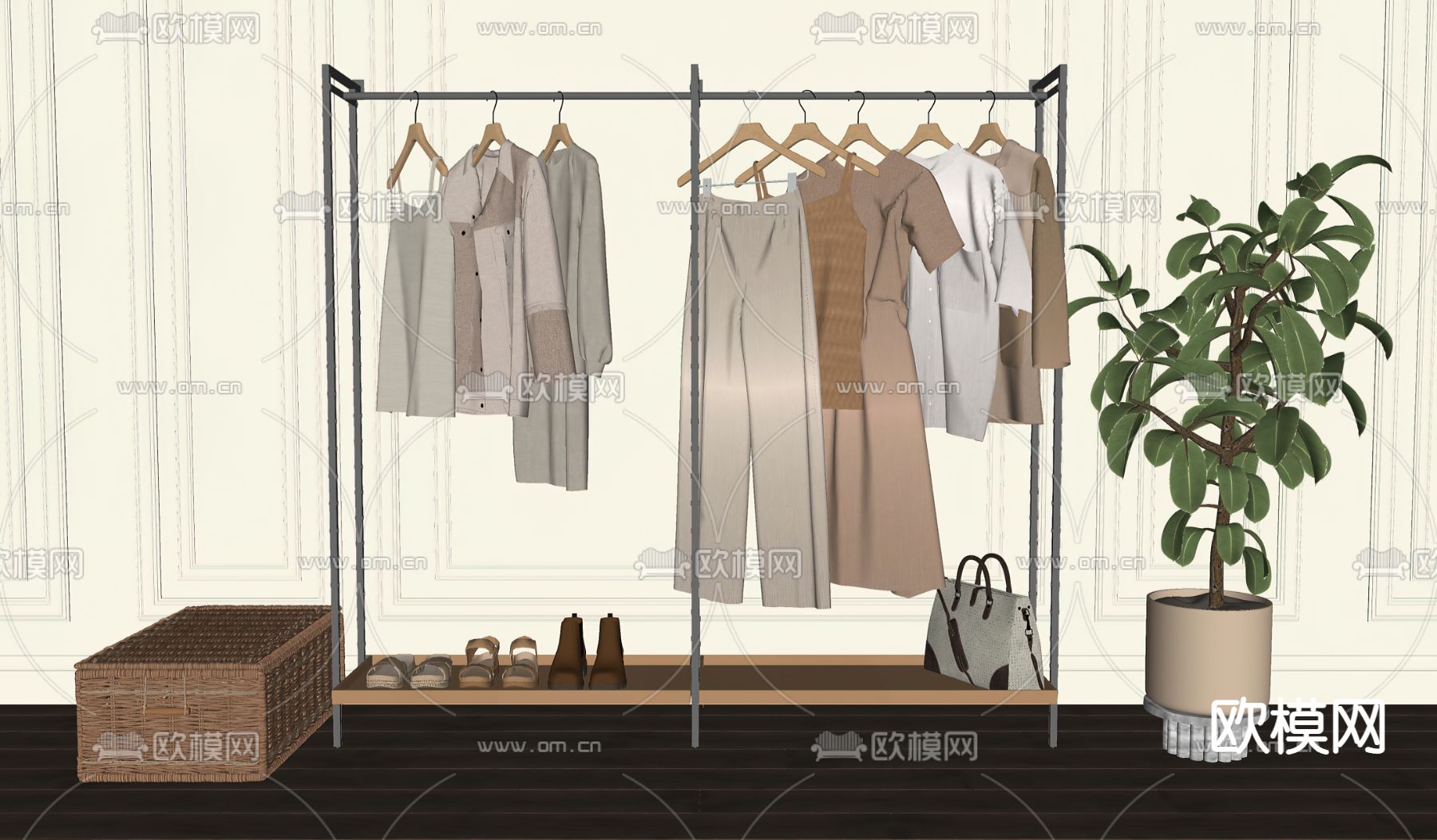 现代衣架su模型下载（渲染图2）