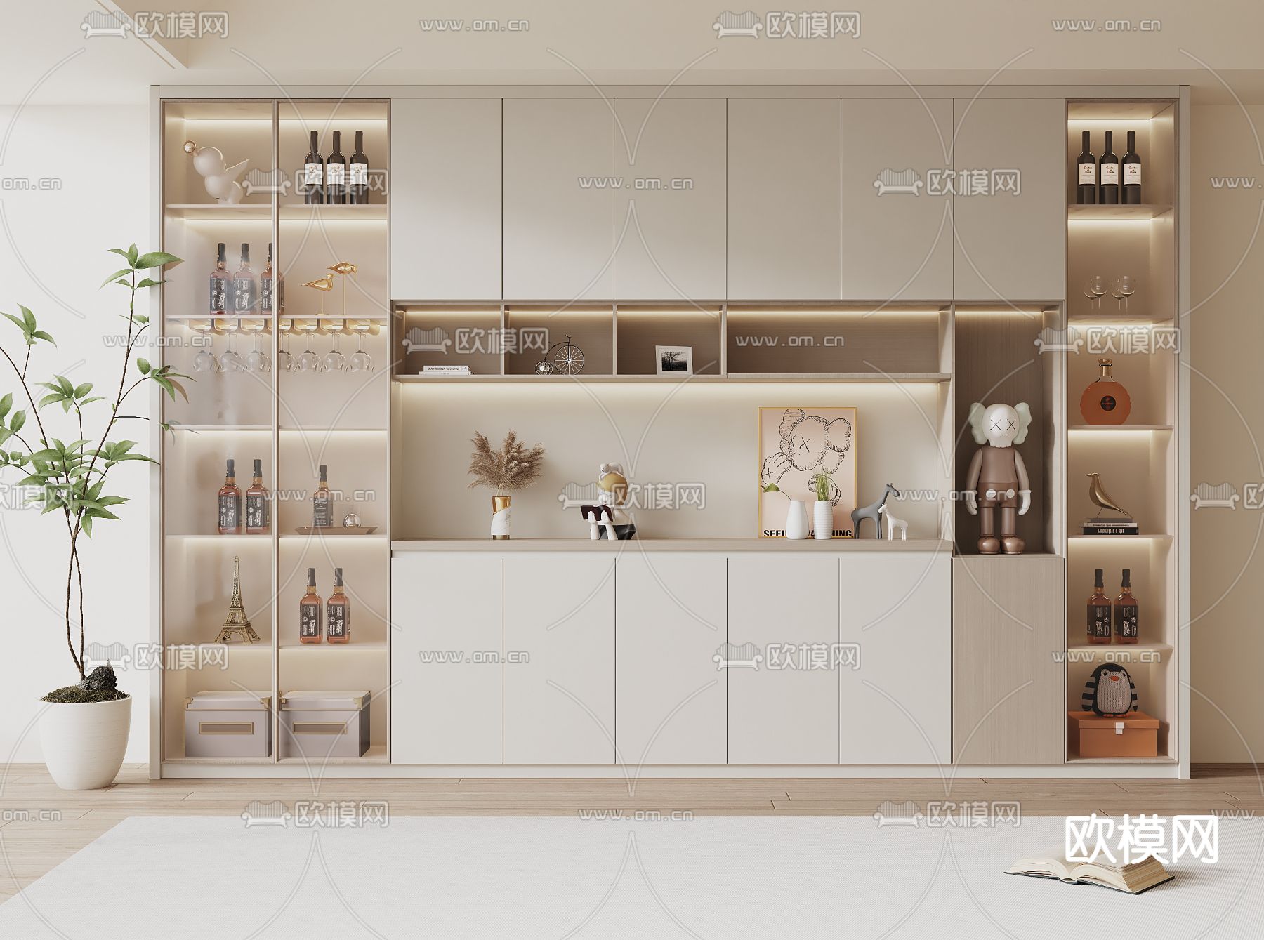 奶油风酒柜3d模型下载
