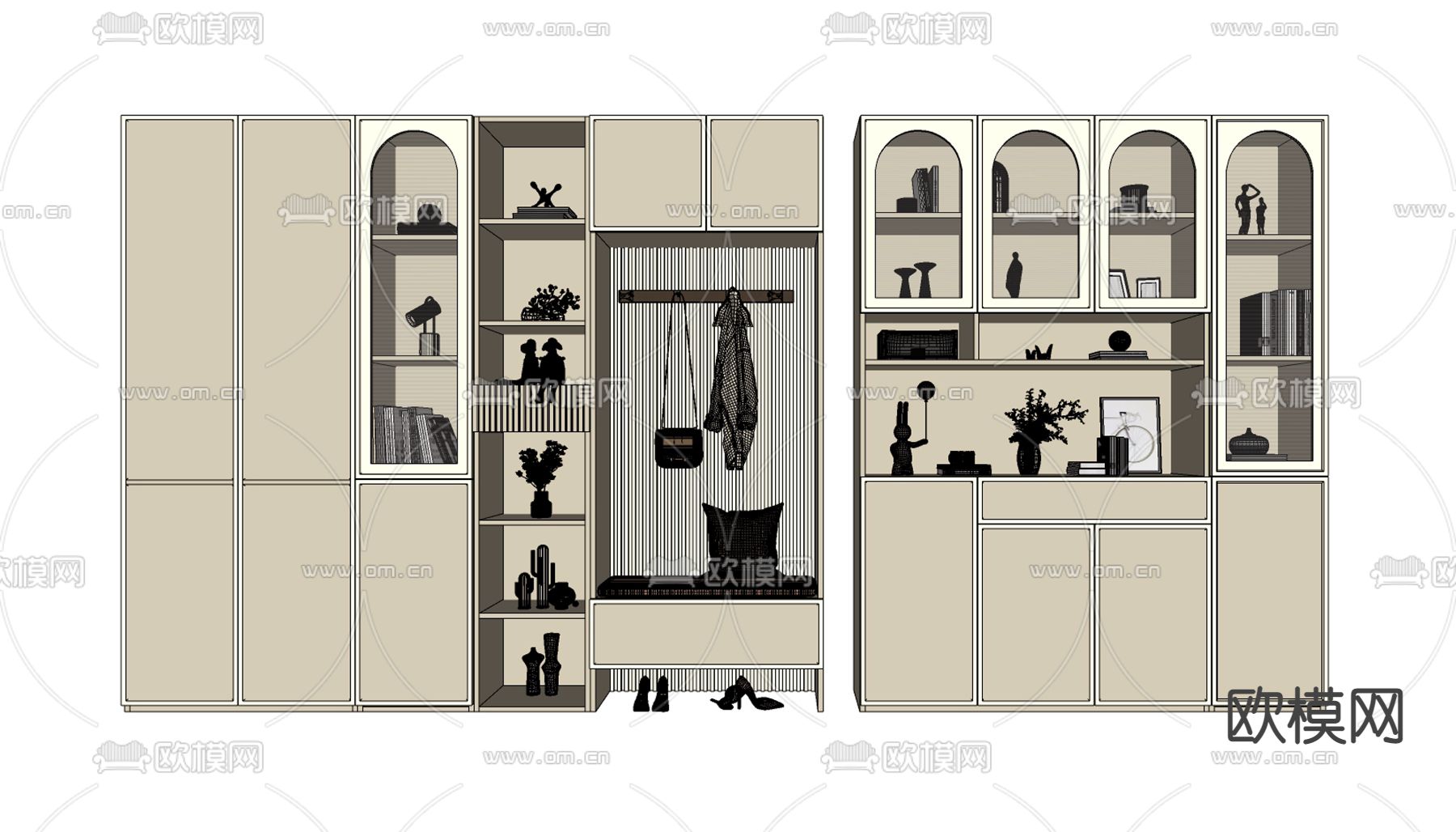 法式玄关鞋柜su模型下载（渲染图2）