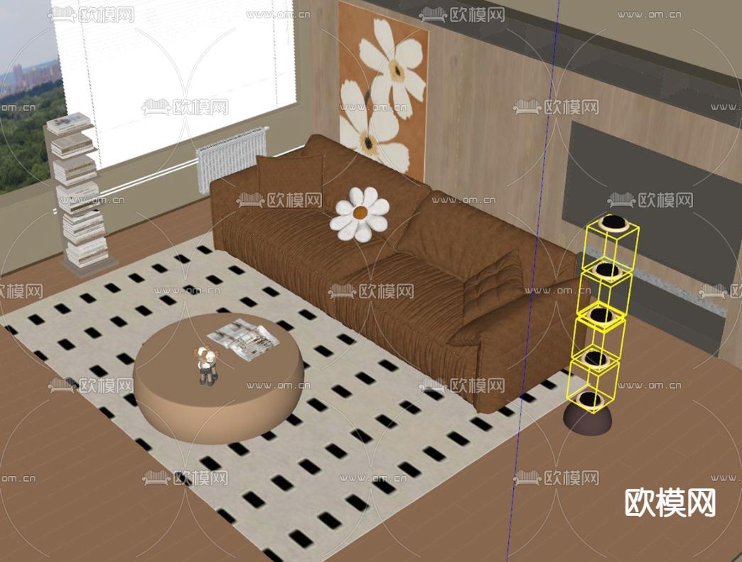 奶油风双人沙发su模型下载（渲染图2）