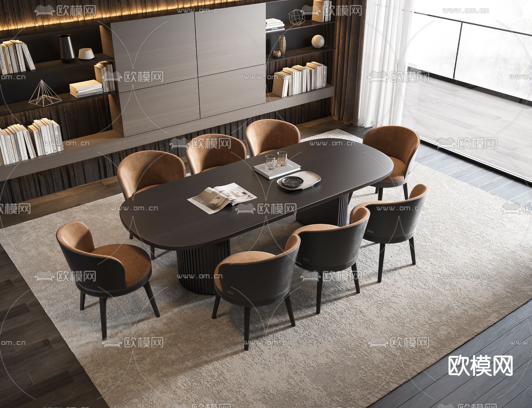 暗黑风餐桌椅su模型下载（渲染图1）