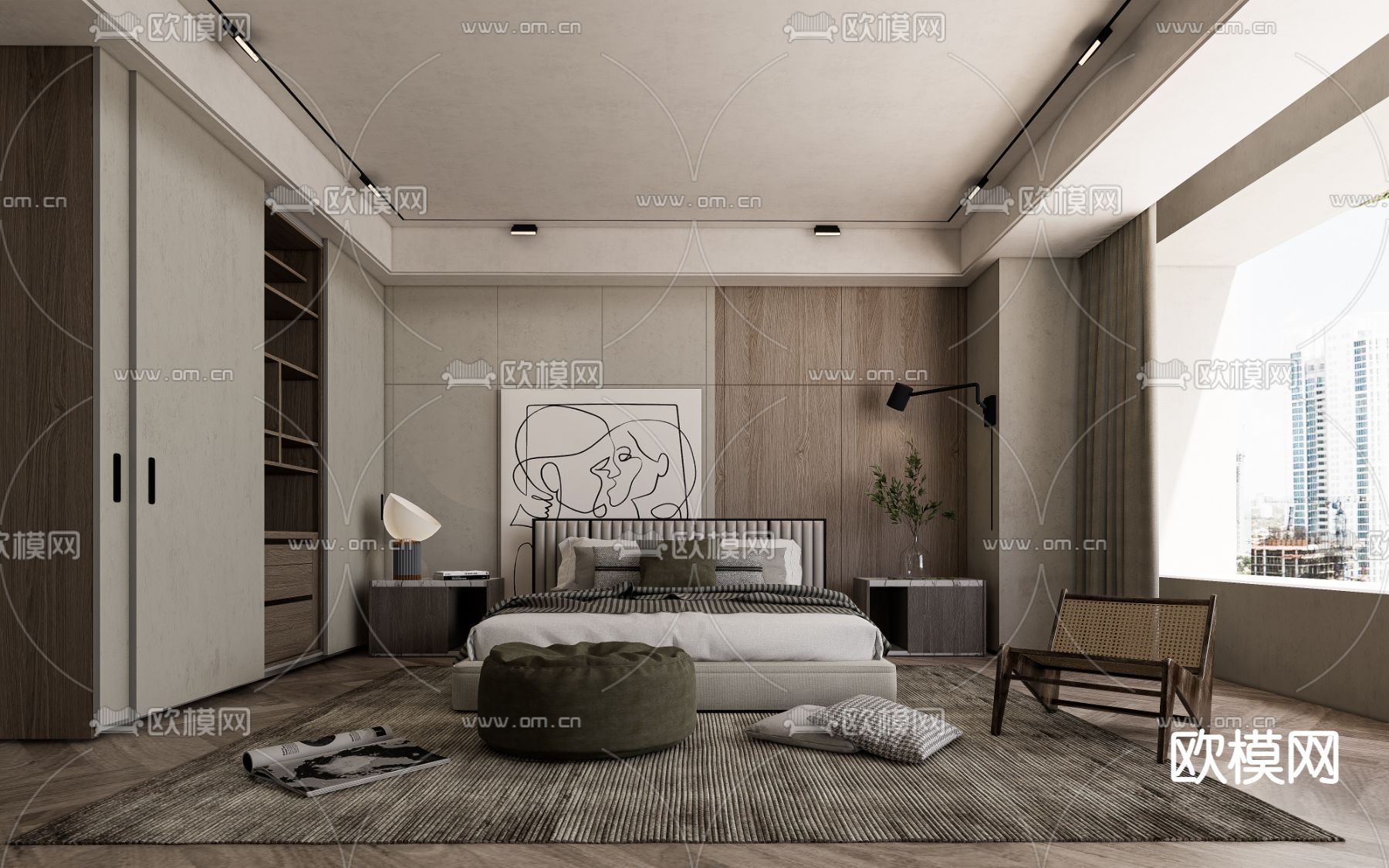 北欧卧室 主人房su模型下载（渲染图1）