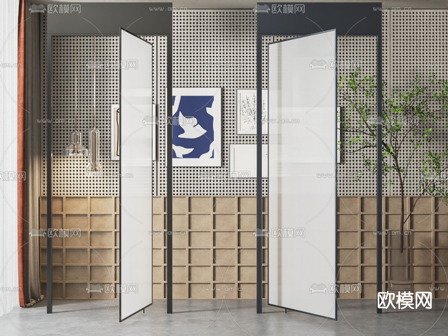 长虹玻璃旋转门 隔断3d模型下载