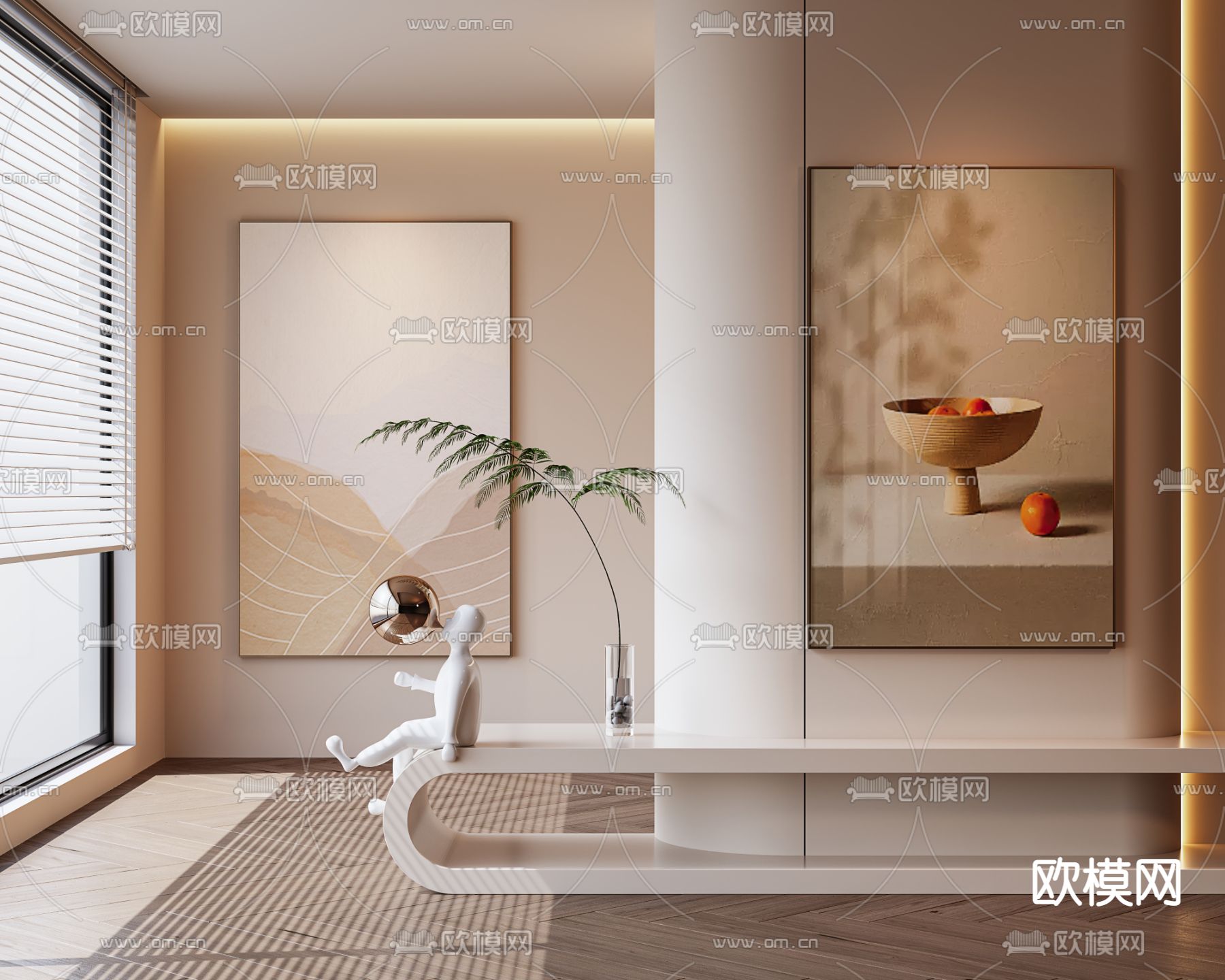 奶油风抽象画 挂画 装饰画3d模型下载