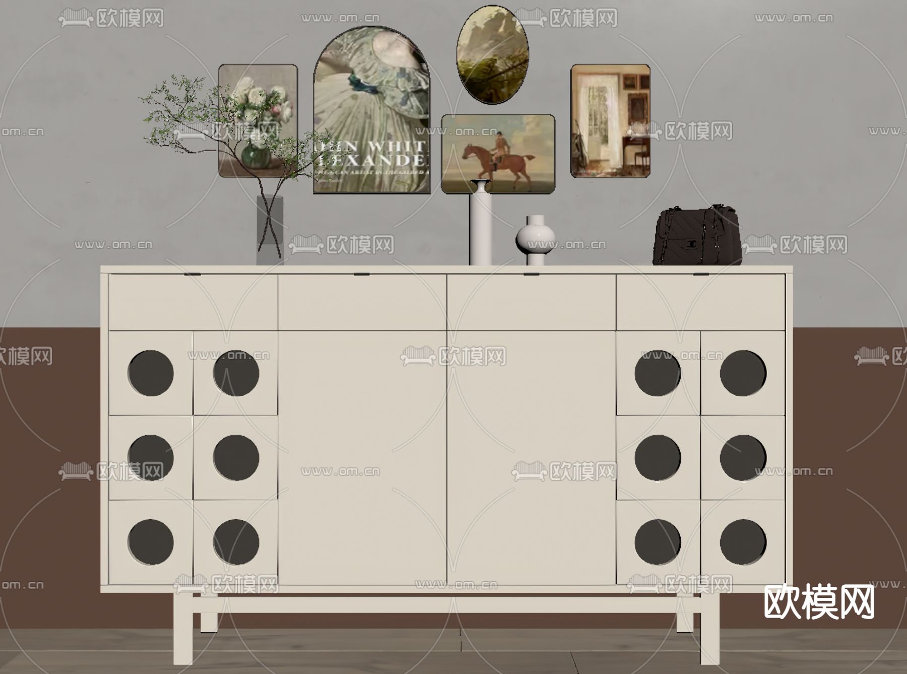 奶油风玄关柜 边柜su模型下载（渲染图2）