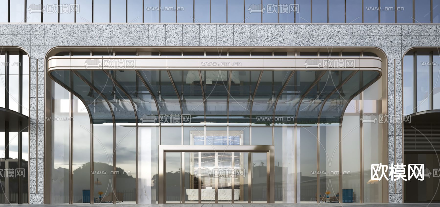 现代酒店建筑外观su模型下载（渲染图1）