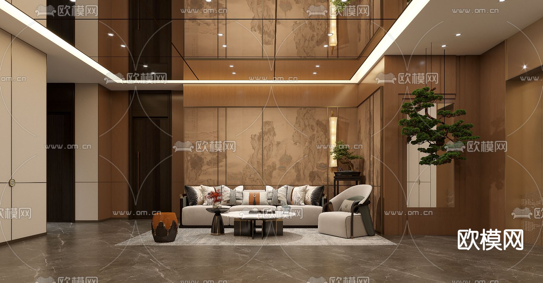 新中式会客厅3d模型下载