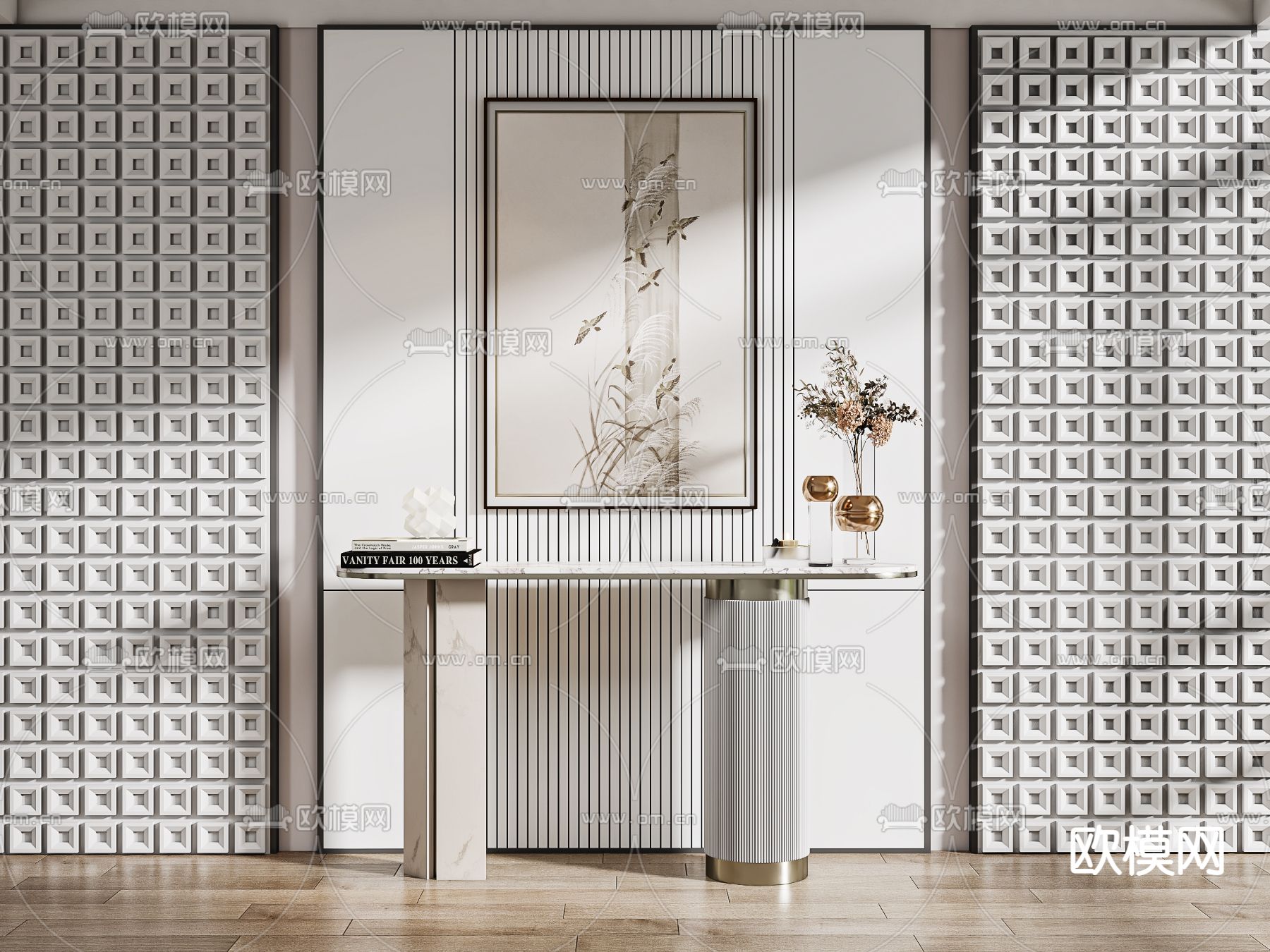 现代端景台 条案3d模型下载（渲染图1）