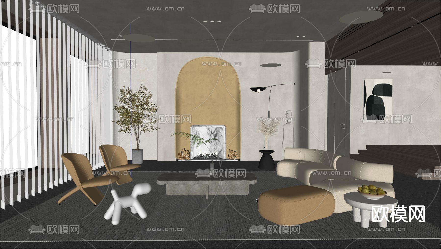 侘寂客厅su模型下载（渲染图2）