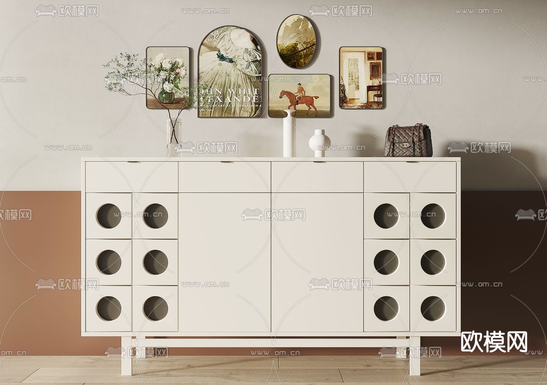 奶油风玄关柜 边柜su模型下载（渲染图1）