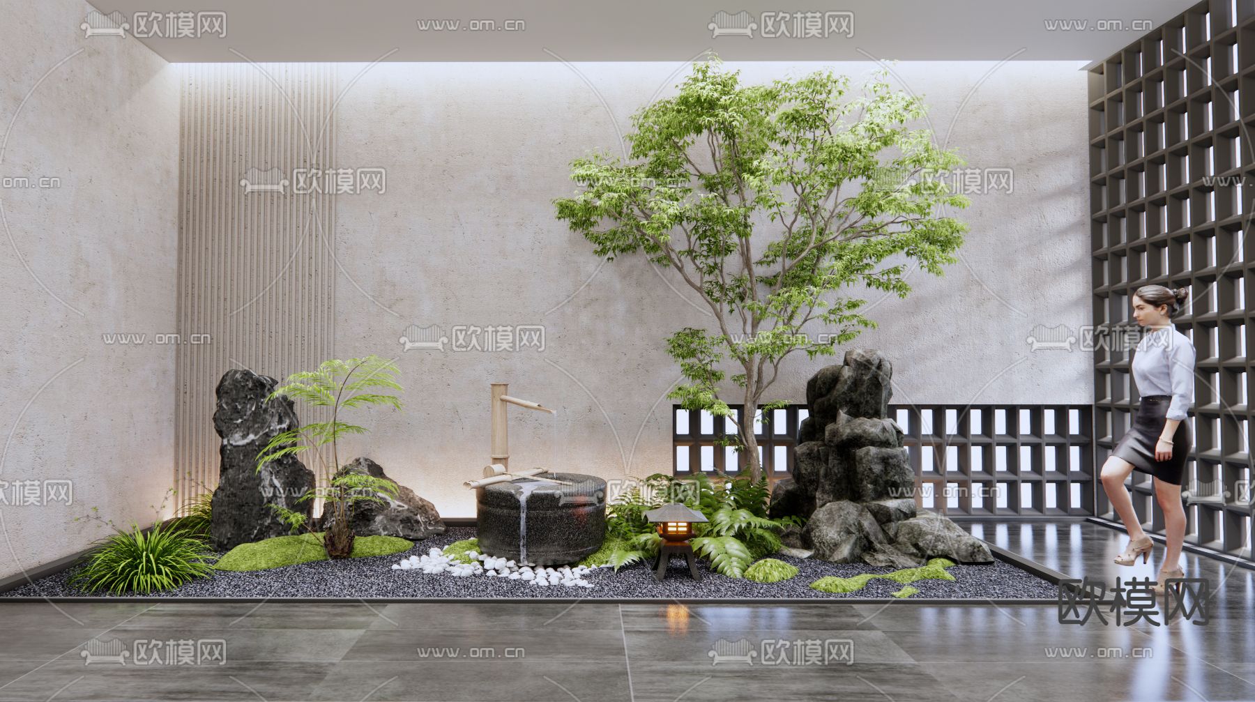 现代室内景观造景 植物堆su模型下载