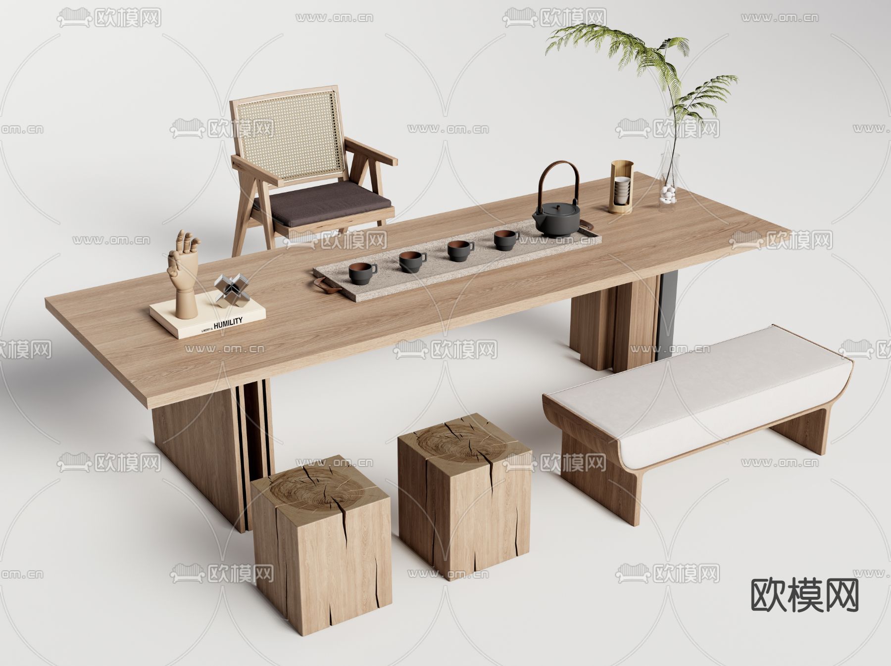 现代茶桌椅su模型下载（渲染图1）