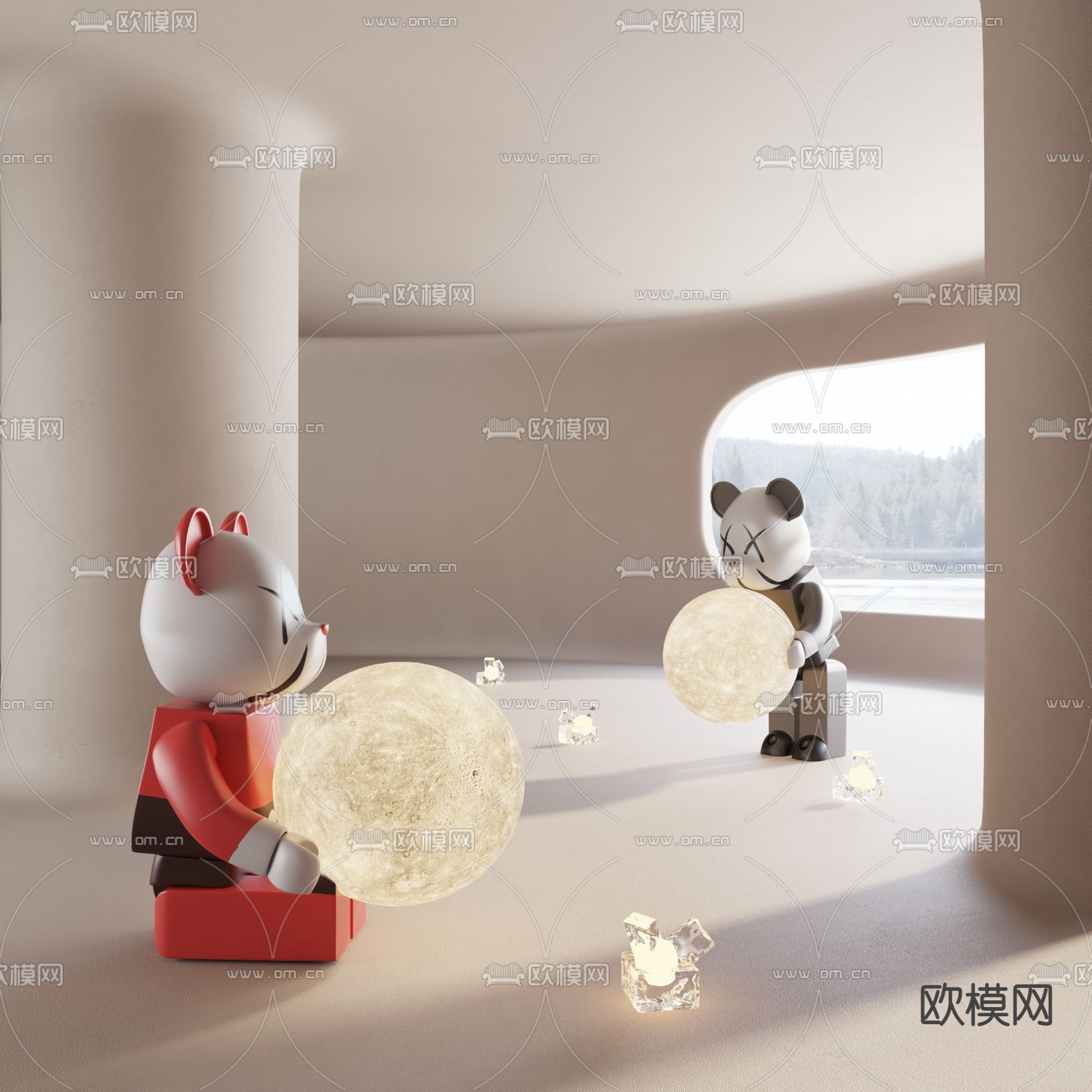 暴力熊雕塑 月球灯 潮玩3d模型