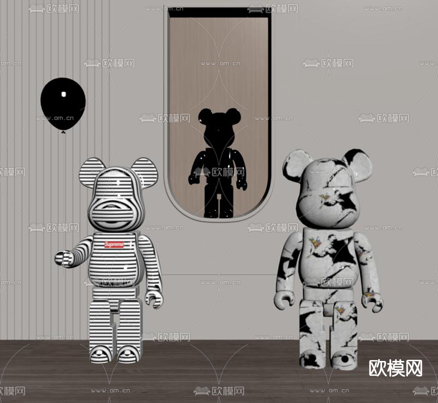 潮玩雕塑 KAWS摆件su模型下载（渲染图2）