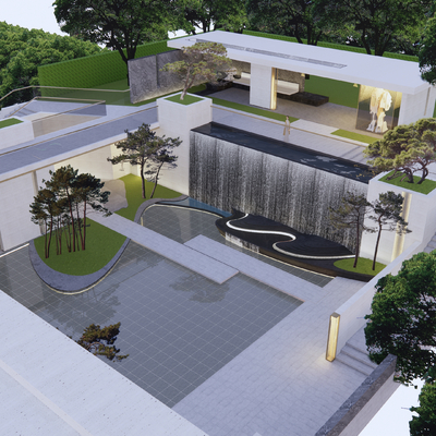  新中式下沉庭院su模型 