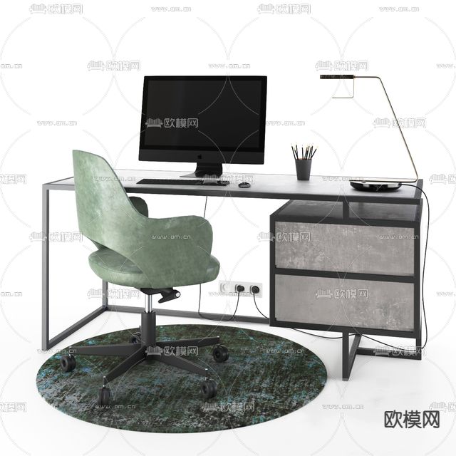 现代极简金属书桌免费3d模型下载